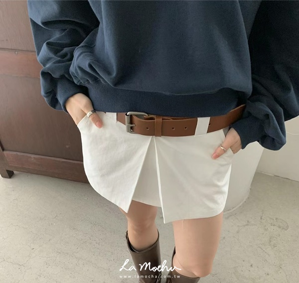 前抓褶迷你短褲裙(不附腰帶)